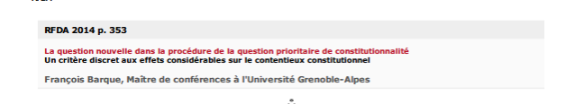 La question nouvelle dans la procédure de la question prioritaire de constitutionnalité