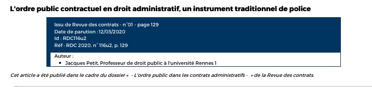 L'ordre public contractuel en droit administratif, un instrument traditionnel de police L'ordre public contractuel en droit administratif, un instrument traditionnel de polic