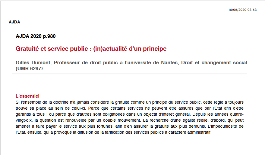 Gratuité et service public : (in)actualité d'un principe