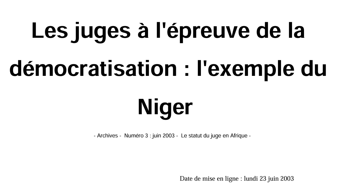 Les juges à l'épreuve de la démocratisation : l'exemple du Niger