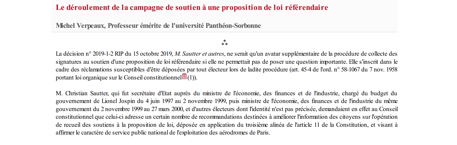 Le déroulement de la campagne de soutien à une proposition de loi référendaire