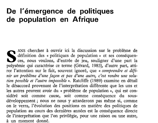 De I‘émergence de politiques  de population en Afrique