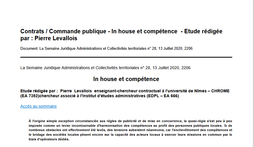 Contrats / Commande publique - In house et compétence