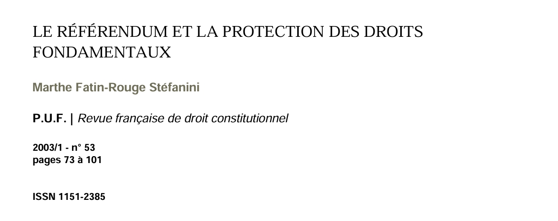 LE RÉFÉRENDUM ET LA PROTECTION DES DROITS FONDAMENTAUX