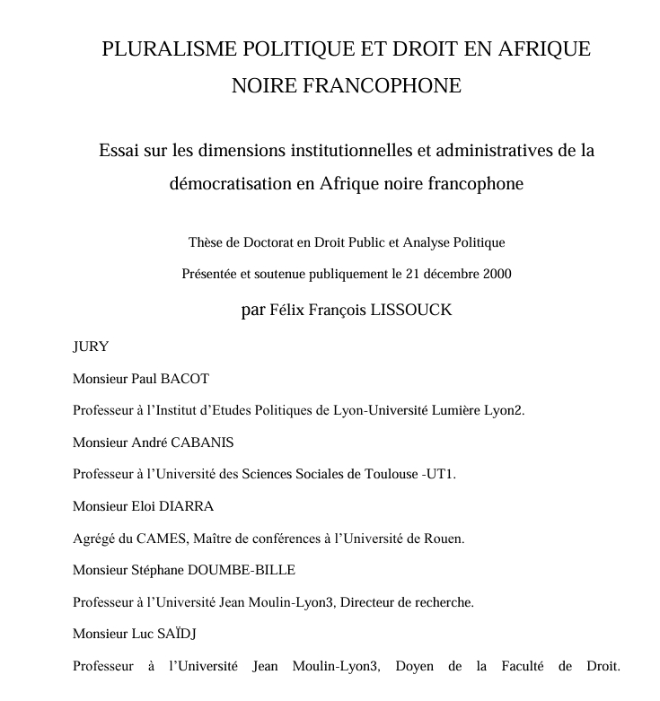 PLURALISME POLITIQUE ET DROIT EN AFRIQUE NOIRE FRANCOPHONE : Essai sur les dimensions institutionnelles et administratives de la démocratisation en Afrique noire francophone