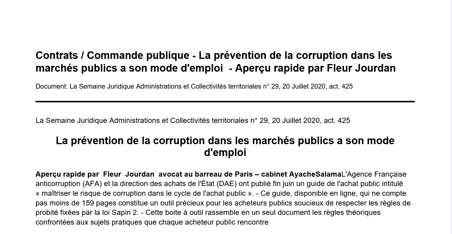 La prévention de la corruption dans les marchés publics a son mode d'emploi