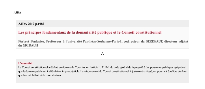 Les principes fondamentaux de la domanialité publique et le Conseil constitutionnel