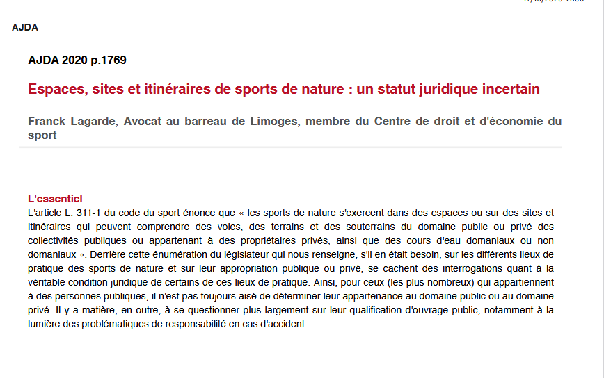 Espaces, sites et itinéraires de sports de nature : un statut juridique incertain