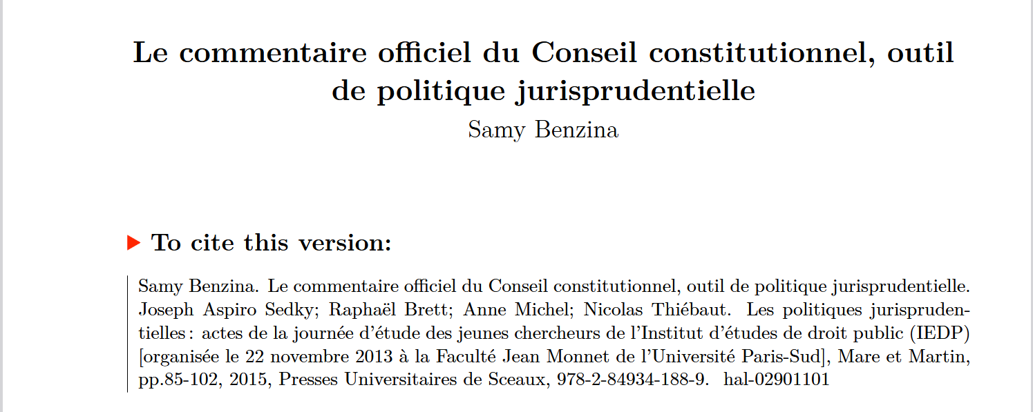 Le commentaire officiel du Conseil constitutionnel, outil de politique jurisprudentielle