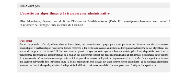 L'opacité des algorithmes et la transparence administrative