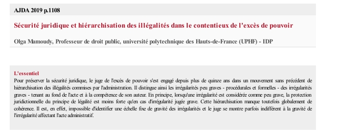 Sécurité juridique et hiérarchisation des illégalités dans le contentieux de l'excès de pouvoir