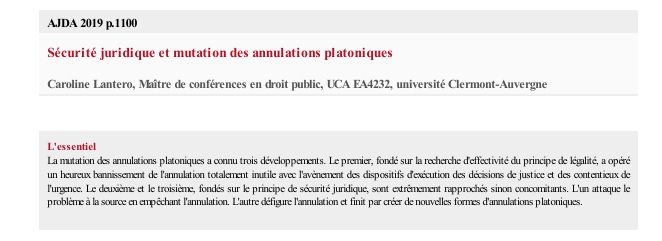 Sécurité juridique et mutation des annulations platoniques