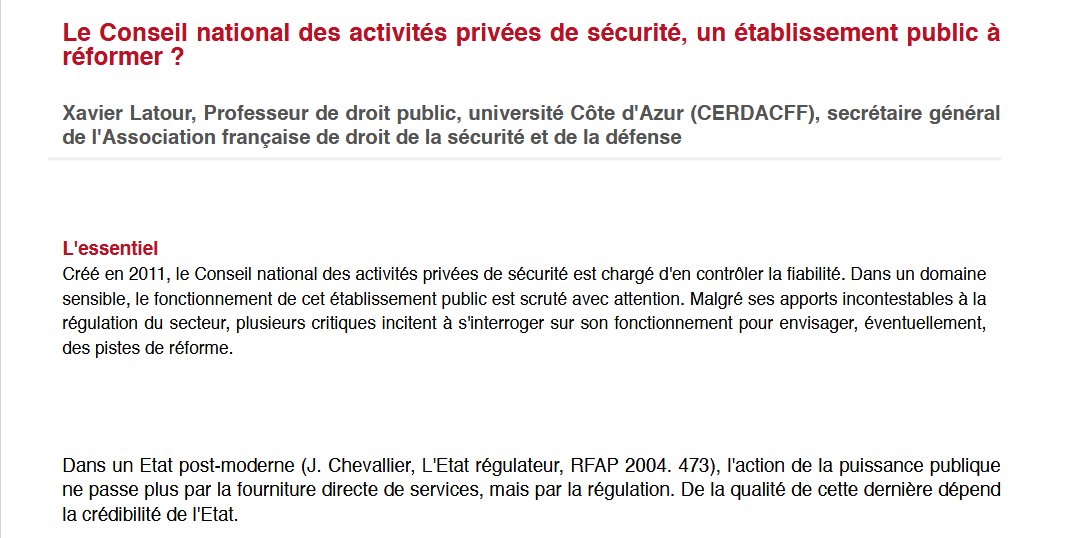Le Conseil national des activités privées de sécurité, un établissement public à réformer ?