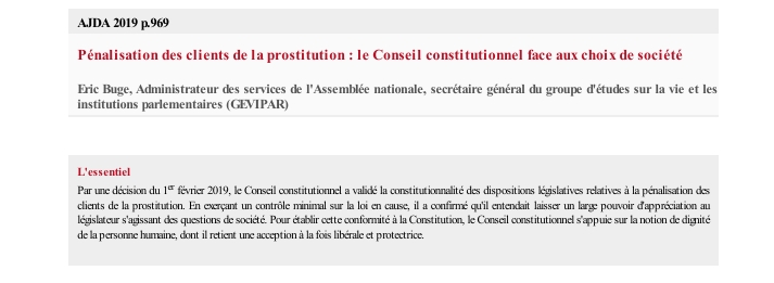 Pénalisation des clients de la prostitution : le Conseil constitutionnel face aux choix de société