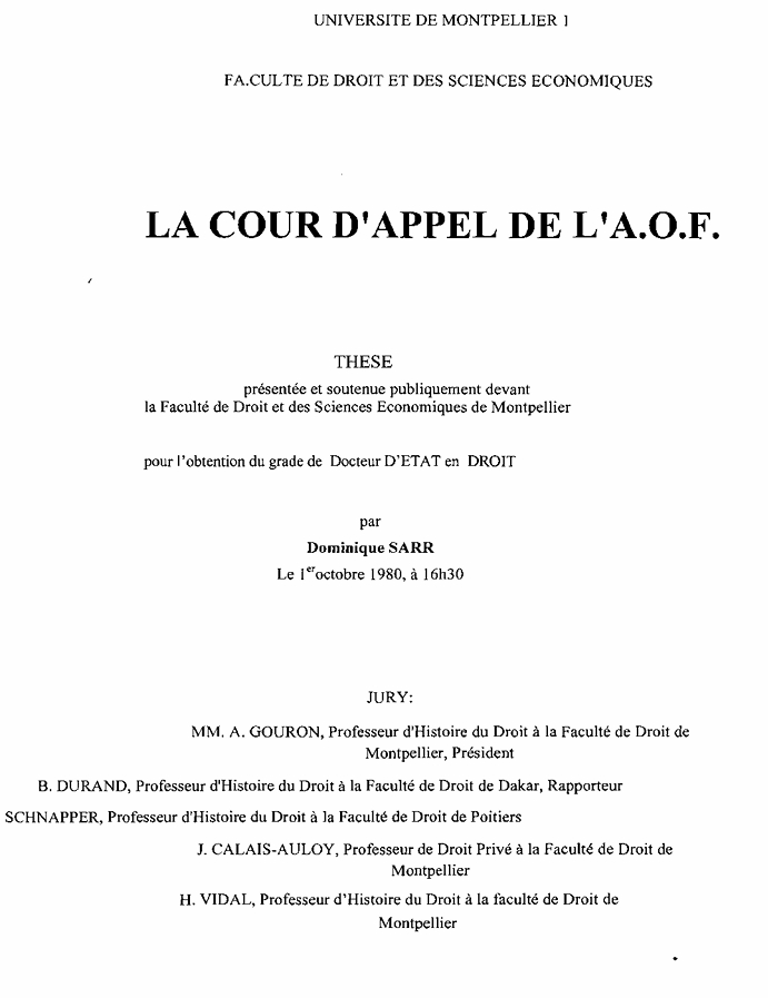 LA COUR D'APPEL DE L'A.O.F.