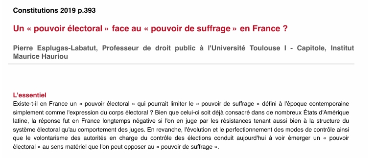 Un « pouvoir électoral » face au « pouvoir de suffrage » en France ?