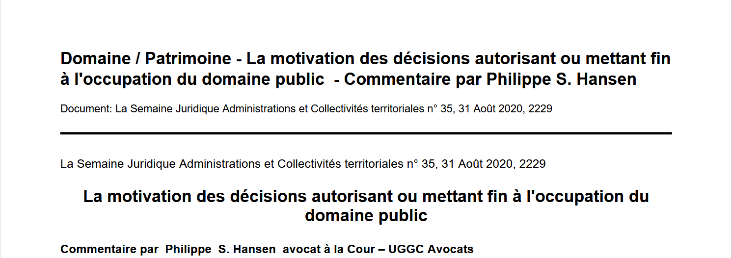 La motivation des décisions autorisant ou mettant fin à l'occupation du domaine public