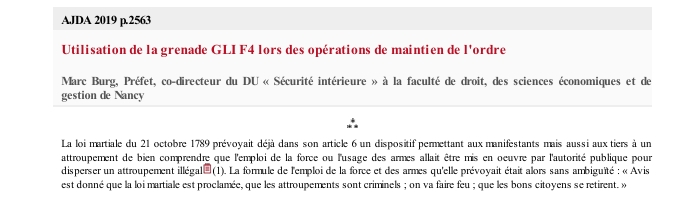 Utilisation de la grenade GLI F4 lors des opérations de maintien de l'ordre