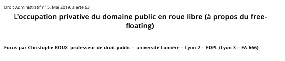 Domaine public - L'occupation privative du domaine public en roue libre (à propos du free floating)