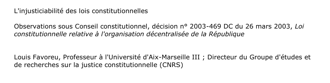 L'injusticiabilité des lois constitutionnelles