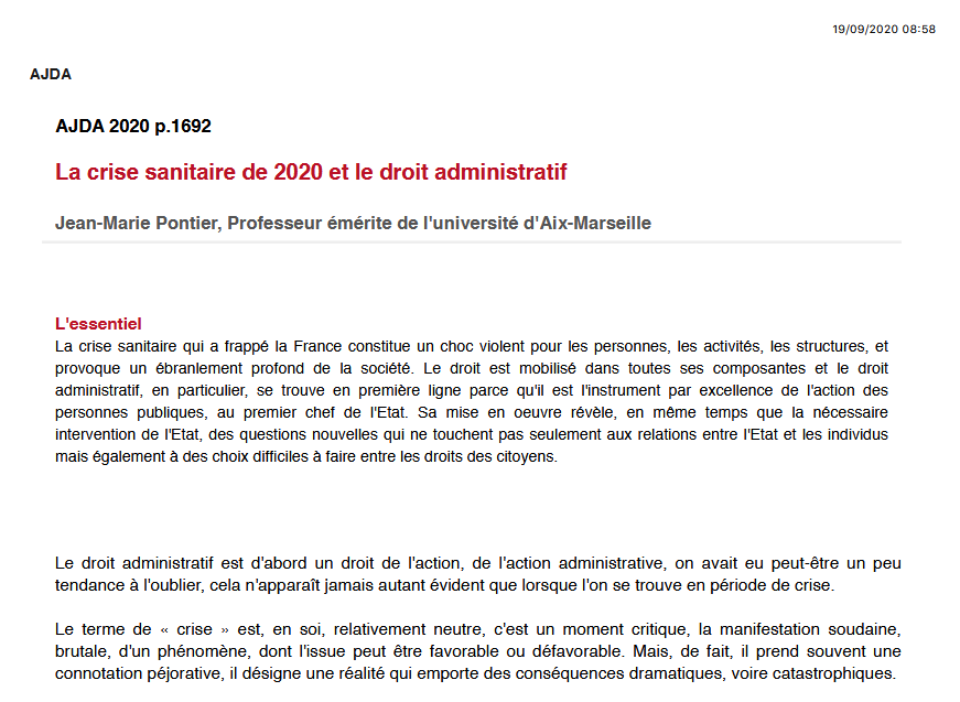 La crise sanitaire de 2020 et le droit administratif