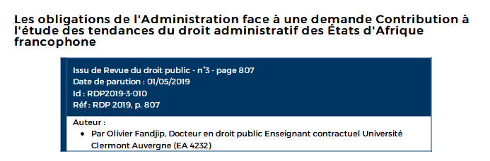 Les obligations de l'Administration face à une demande Contribution à l'étude des tendances du droit administratif des États d'Afrique francophone