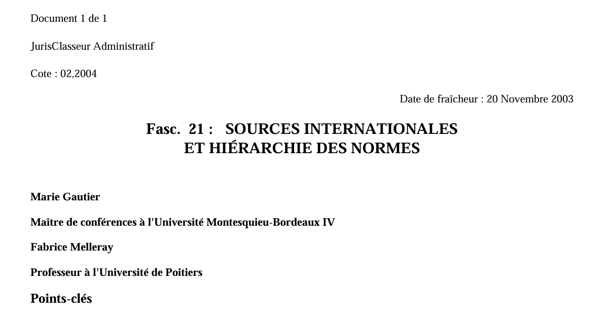 SOURCES INTERNATIONALES ET HIÉRARCHIE DES NORMES