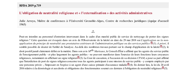 L'obligation de neutralité religieuse et « l'externalisation » des activités administratives