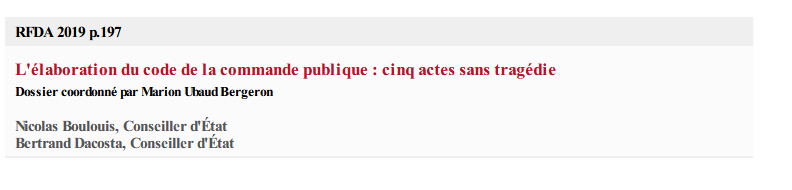 L'élaboration du code de la commande publique : cinq actes sans tragédie