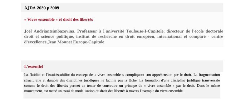 « Vivre ensemble » et droit des libertés