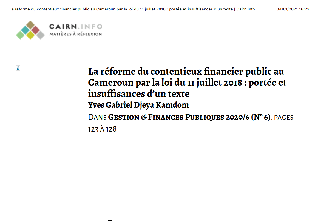 La réforme du contentieux financier public au Cameroun par la loi du 11 juillet 2018 : portée et insuffisances d’un texte
