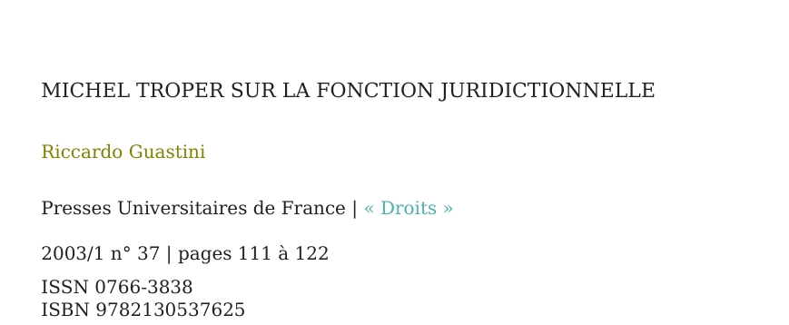 MICHEL TROPER SUR LA FONCTION JURIDICTIONNELLE