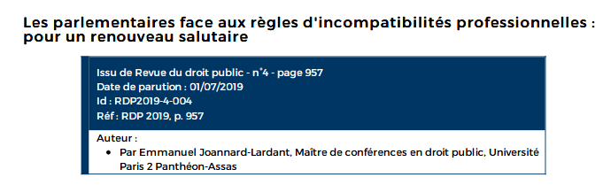 Les parlementaires face aux règles d'incompatibilités professionnelles : pour un renouveau salutaire