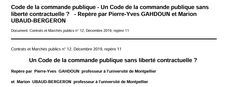 Code de la commande publique - Un Code de la commande publique sans  liberté contractuelle ?