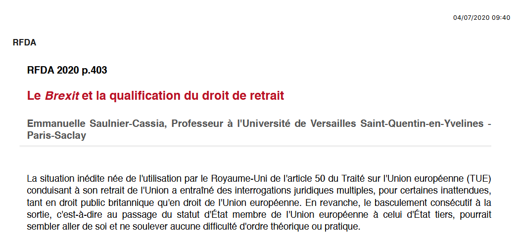 Le Brexit et la qualification du droit de retrait
