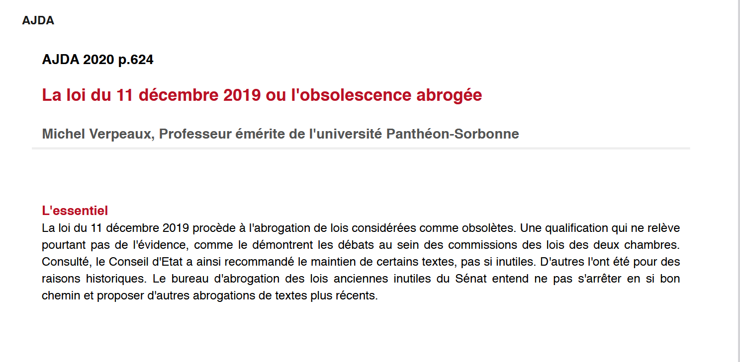 La loi du 11 décembre 2019 ou l'obsolescence abrogée