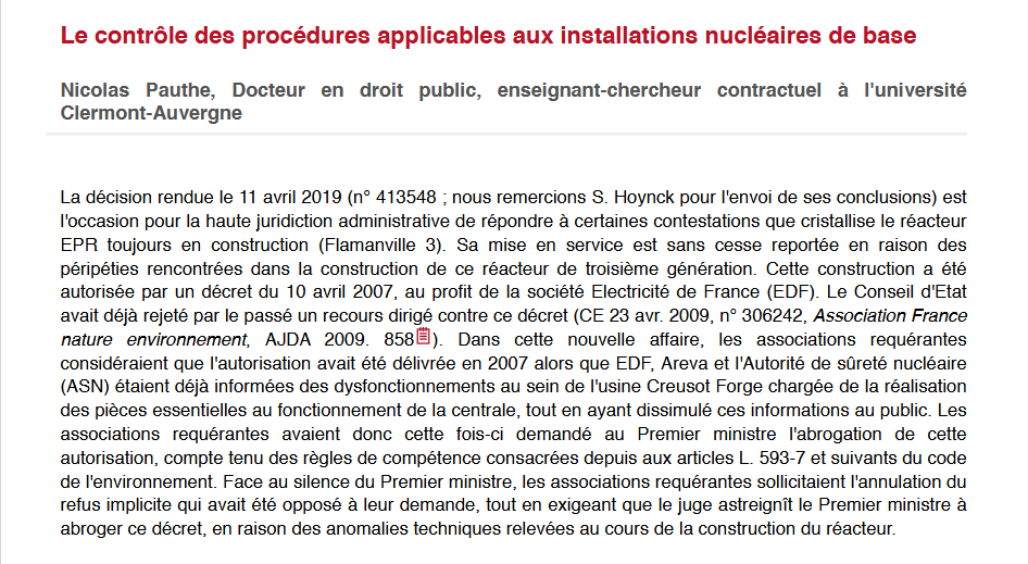Le contrôle des procédures applicables aux installations nucléaires de base