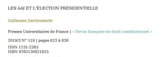 LES AAI ET L’ÉLECTION PRÉSIDENTIELLE