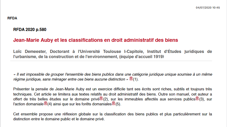 Jean-Marie Auby et les classifications en droit administratif des biens