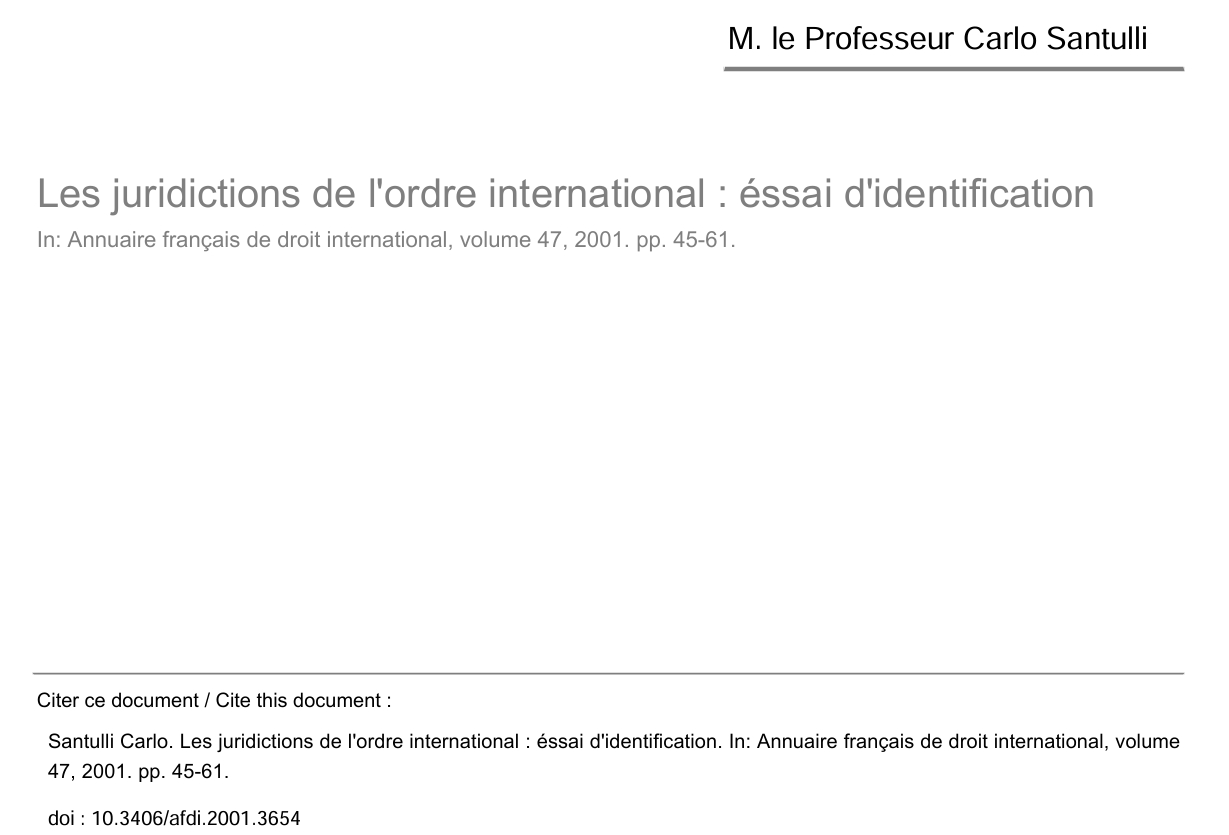 Les juridictions de l'ordre international : éssai d'identification