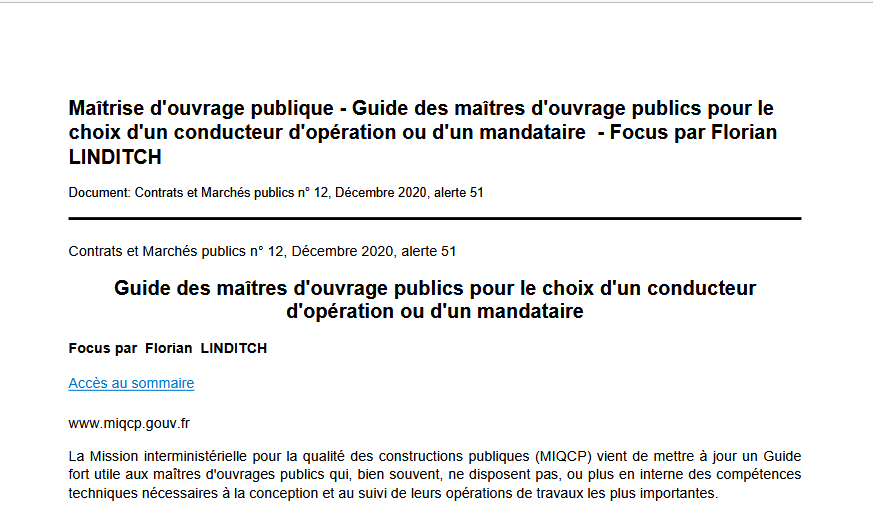 Maîtrise d'ouvrage publique - Guide des maîtres d'ouvrage publics pour le choix d'un conducteur d'opération ou d'un mandataire