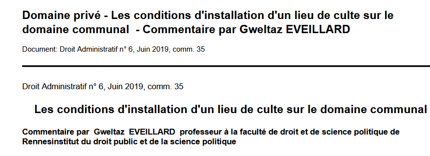 Les conditions d'installation d'un lieu de culte sur le domaine communal