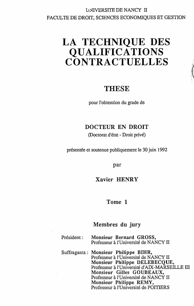 LA TECHNIQUE DES QUALIFICATIONS CONTRACTUELLES