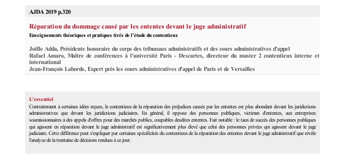 Réparation du dommage causé par les ententes devant le juge administratif Enseignements théoriques et pratiques tirés de l'étude du contentieux
