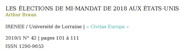 LES ÉLECTIONS DE MI-MANDAT DE 2018 AUX ÉTATS-UNIS