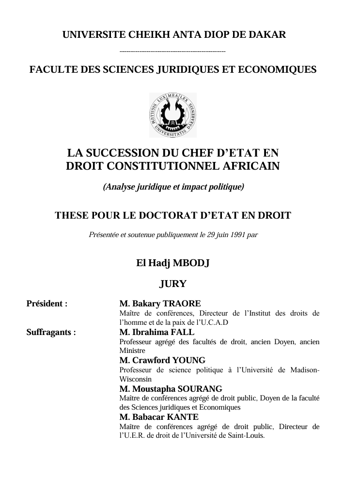 LA SUCCESSION DU CHEF D’ETAT EN DROIT CONSTITUTIONNEL AFRICAIN (Analyse juridique et impact politique)