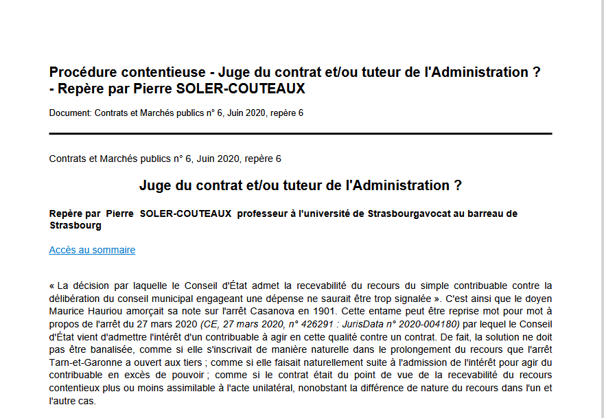 Procédure contentieuse - Juge du contrat et/ou tuteur de l'Administration ?