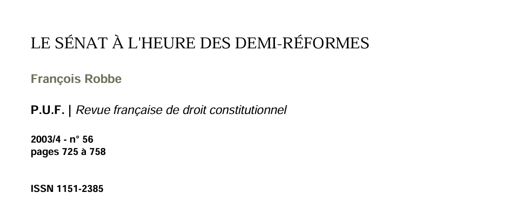 LE SÉNAT À L'HEURE DES DEMI-RÉFORMES