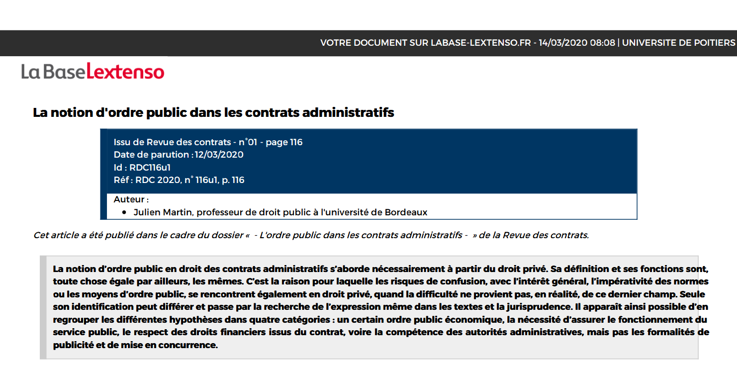 La notion d'ordre public dans les contrats administratifs