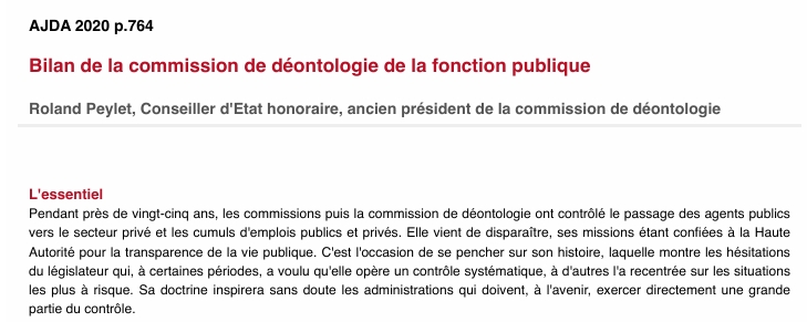 Bilan de la commission de déontologie de la fonction publique